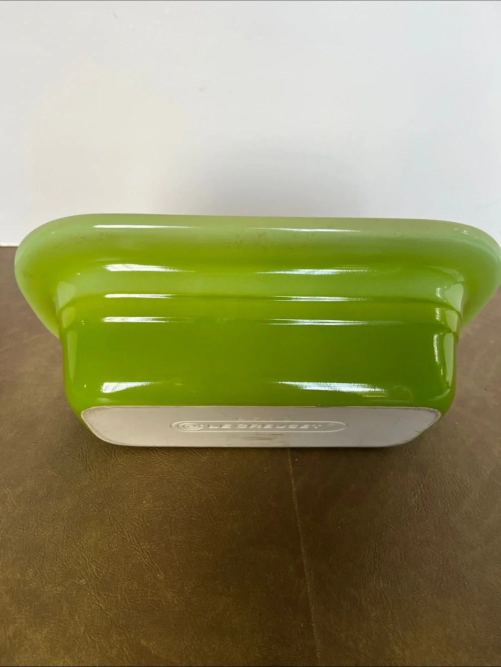 LeCreuset Stoneware Rectangular Baking Dish  Lime Green w Beige Interior